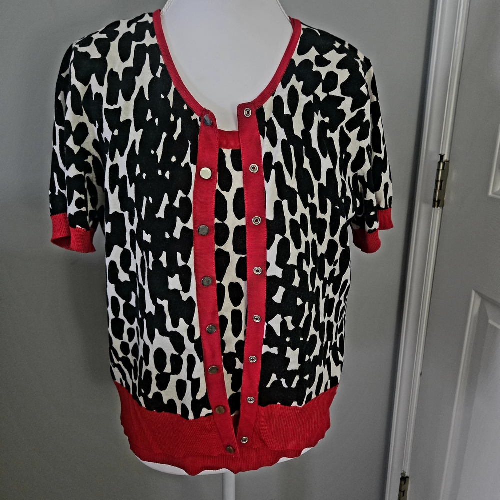 Stylish Black and White Women's Top with Red Accents